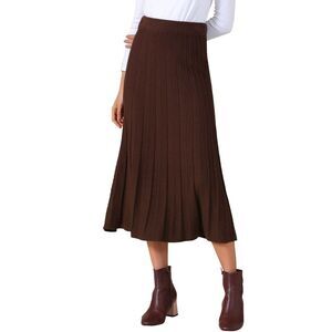 Women's Sweater Skirts High Waist Pleated Casual A Line Knit Midi Skirt